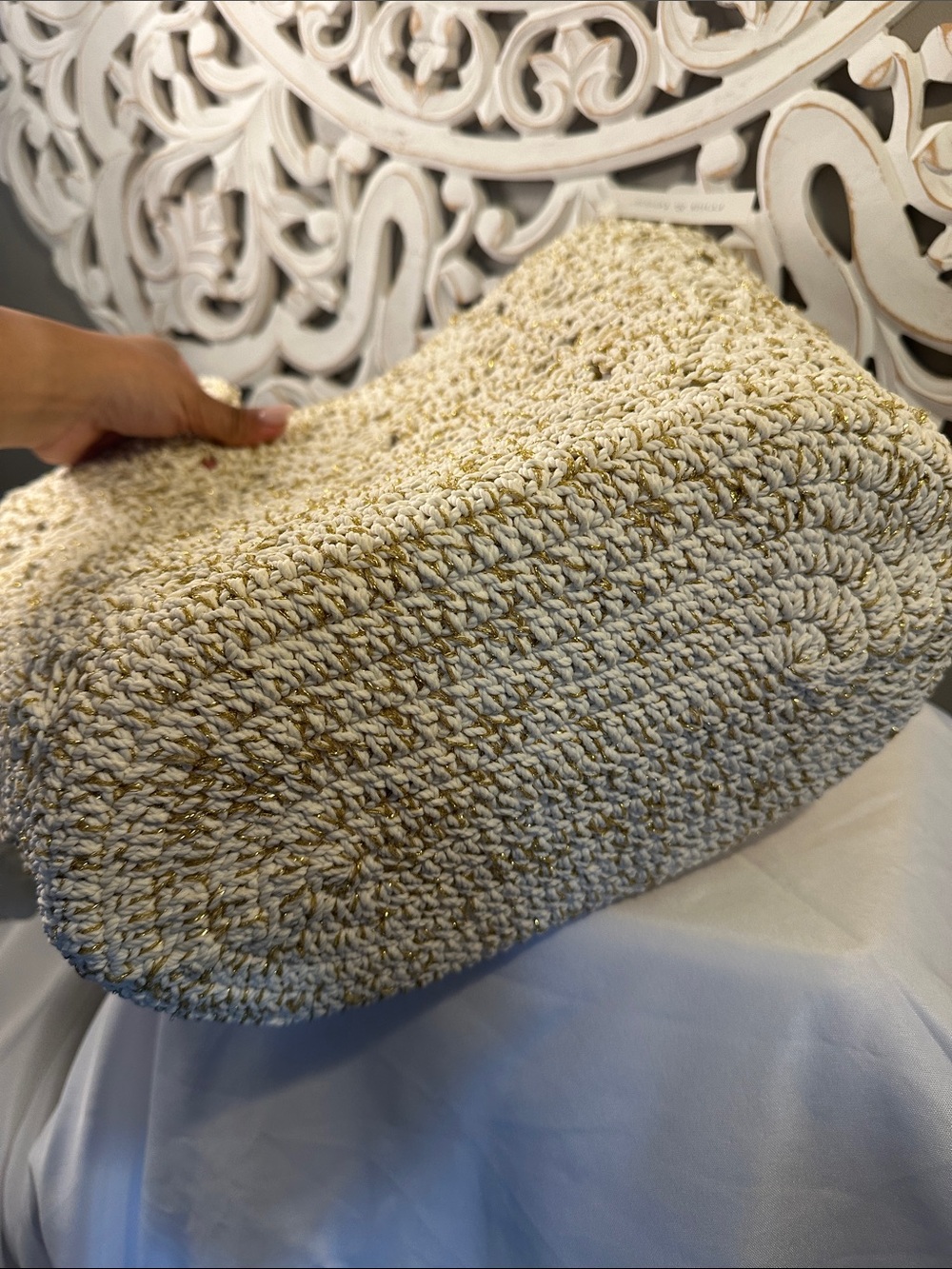 Mia & Tess Crocheted Straw Tote Bag in Beige-Cream - Picture 4 of 7
